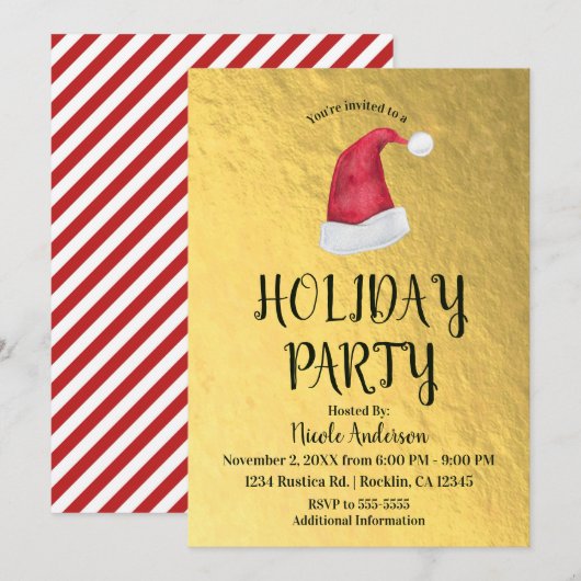 Glanzend Goud Kerstfeest Rode Kerstman Hoed Kaart (Voorkant / Achterkant)