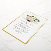 Glanzend Goud Kruis Roze Bloemen Doop Folie Uitnodiging (Gedraaid)