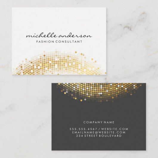 Glanzend Goud Lovert Wit Grijs Visitekaartje (Voorkant / Achterkant)
