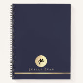 Glanzend Goud Monogram Marine Blauw Uitvoerende Sp Notitieboek (Voorkant)