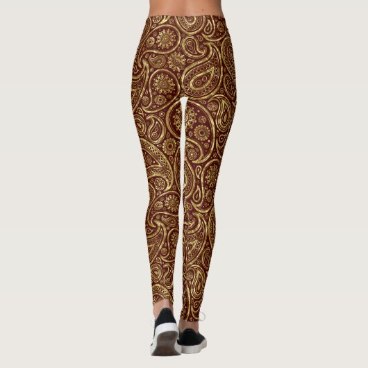 Glanzend goud op donkerrode vallei leggings (Achterkant)