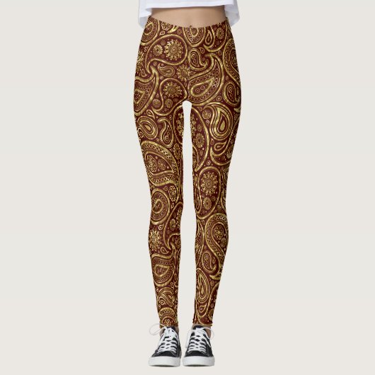 Glanzend goud op donkerrode vallei leggings (Voorkant)