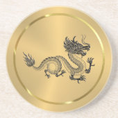 Glanzend Goud Roestvrij Staal Textuur Zwarte Draak Zandsteen Onderzetter (Voorkant)