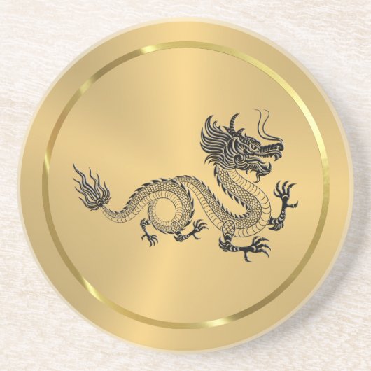 Glanzend Goud Roestvrij Staal Textuur Zwarte Draak Zandsteen Onderzetter (Voorkant)