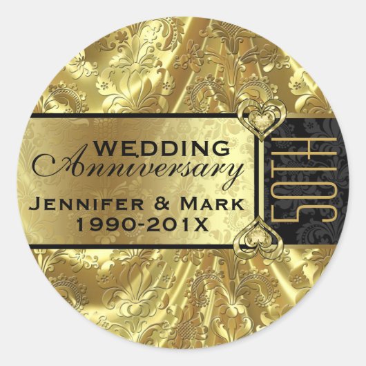 Glanzend Goud & Sparkles 50ste Bruiloft Jubileum Ronde Sticker (Voorkant)