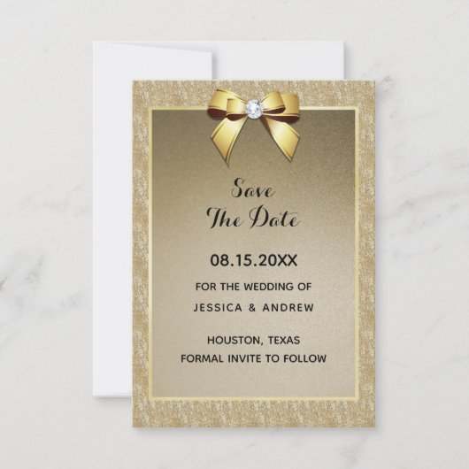 Glanzend Goud & Stijlvolle Edelsteen Bruiloft Save The Date (Voorkant)