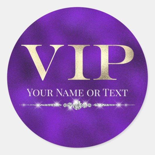 Glanzend Goud VIP op Paars Ronde Sticker (Voorkant)