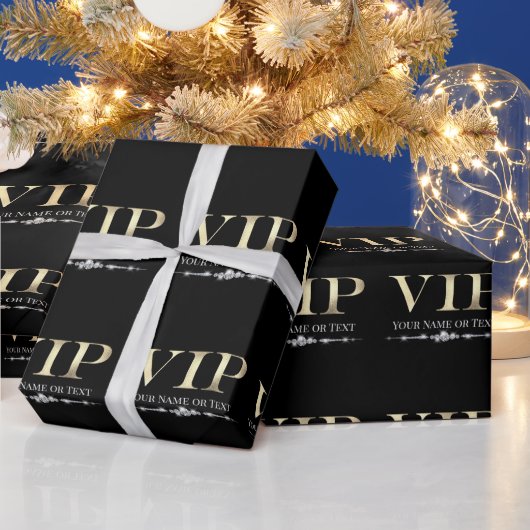 Glanzend Goud VIP op Zwart Cadeaupapier (Feestdagen)