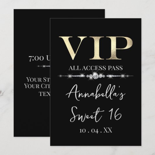 Glanzend Goud VIP op Zwart Kaart (Voorkant / Achterkant)