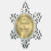 Glanzend gouden achtergrond gouden bruiloft Jubile Tin Sneeuwvlok Ornament (Rechts)