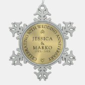 Glanzend gouden achtergrond gouden bruiloft Jubile Tin Sneeuwvlok Ornament (Voorkant)