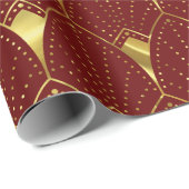 Glanzend gouden Art Deco patroon op bruin rood Cadeaupapier (Rol Hoek)