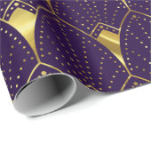 Glanzend gouden art deco patroon op diep Paarse Cadeaupapier (Rol Hoek)