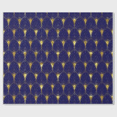 Glanzend gouden art deco patroon op donkerblauw cadeaupapier (Vlak)
