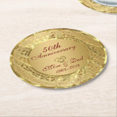 Glanzend gouden damast 50e bruiloft Jubileum Ronde Kartonnen Onderzetter (Gebogen)