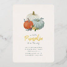 Glanzend Gouden en Stof Blauw Pompoen Baby Shower 