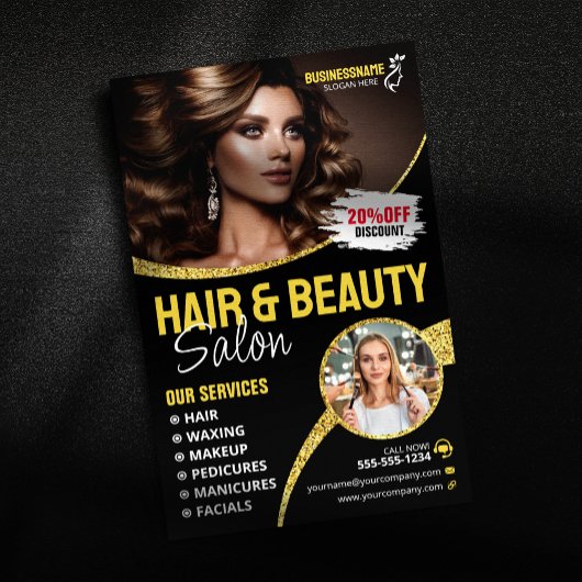 Glanzend Gouden Glitter Haar Stylist Schoonheidssa Flyer