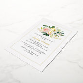 Glanzend Gouden Kruis  Roze Bloemen Doop Folie Uitnodiging (Gedraaid)