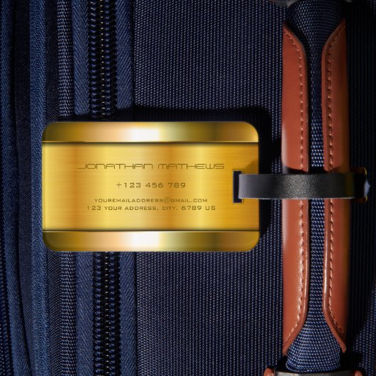 Glanzend Gouden Metaalblik Luxe Roestvrij staal Bagagelabel (Achterkant Insitu 2)