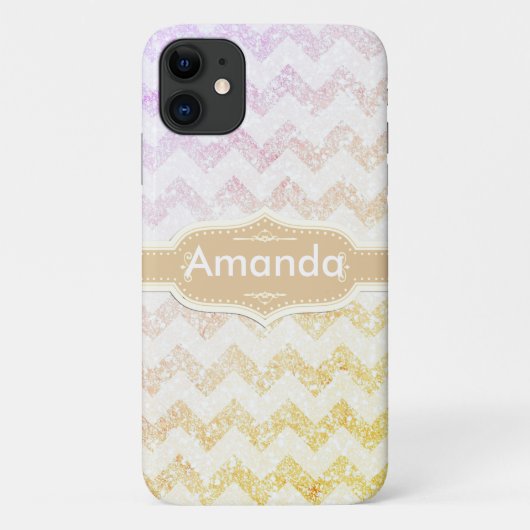 *~* Glanzend Gouden Ombre Glitter Chevron  Lavende Case-Mate iPhone Case (Achterkant)
