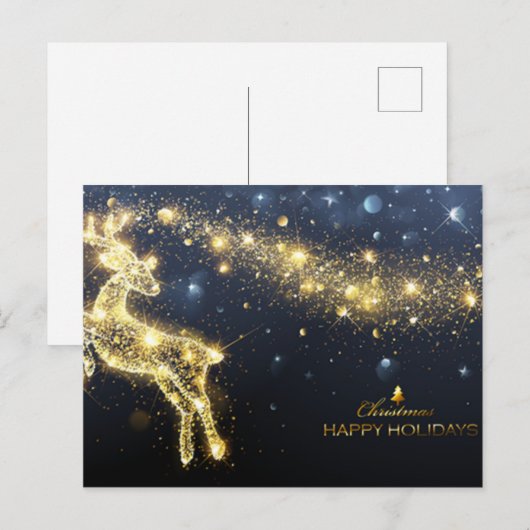 Glanzend Gouden Rendier Vrolijke Kerstvakantie Briefkaart (Voorkant / Achterkant)
