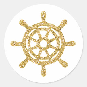 Glanzend Gouden Scheepsstuurwiel Ronde Sticker
