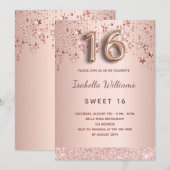 Glanzend gouden sterren met zoete 16 roos kaart (Voorkant / Achterkant)