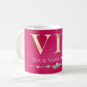 Glanzend Gouden VIP op Heet Roze Koffiemok (Voorkant links)