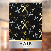 Glanzend Gouden & Zilveren Schaar Patroon Kapsalon Raamsticker (Vel 2)