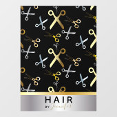 Glanzend Gouden & Zilveren Schaar Patroon Kapsalon Raamsticker (Vel)