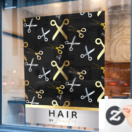 Glanzend Gouden & Zilveren Schaar Patroon Kapsalon Raamsticker
