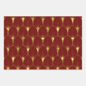 Glanzend goudkleurig deco-patroon op zwart, rood, inpakpapier vel (Voorkant)