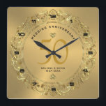 Glanzend goudzwijn Cirkel 50ste bruiloft Vierkante Klok<br><div class="desc">Luxe kijk, glanzend goud rondcirkelt de sjabloon van de 50ste trouwdag van het lijst.</div>