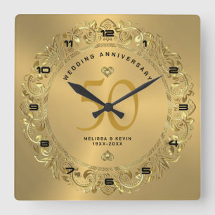 Glanzend goudzwijn Cirkel 50ste bruiloft Vierkante Klok