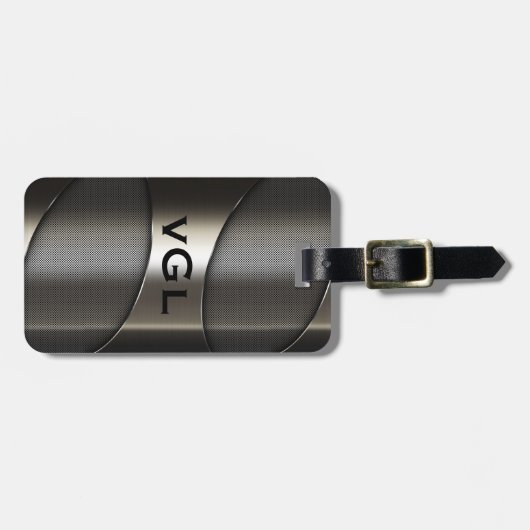 Glanzend Grijs Metallic Modern Geometrisch Ontwerp Bagagelabel (Voorkant horizontaal)
