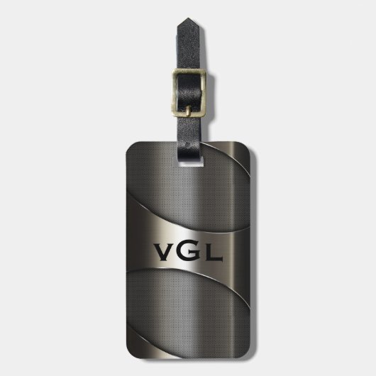Glanzend Grijs Metallic Modern Geometrisch Ontwerp Bagagelabel (Voorkant verticaal)