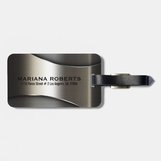 Glanzend Grijs Metallic Modern Geometrisch Ontwerp Bagagelabel (Achterkant horizontaal)