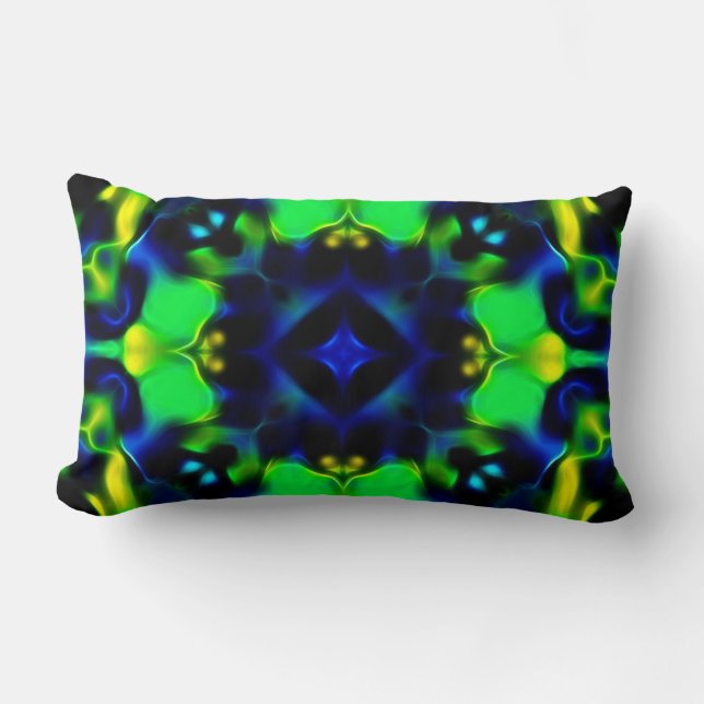 Glanzend groen en blauw fractal ontwerp kussen (Voorkant)