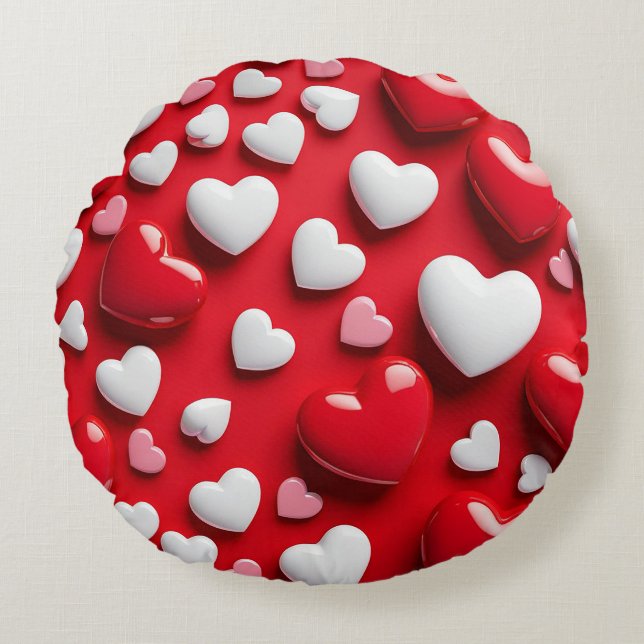 💖 Glanzend Hart Decor Voor Meisjes Kamer Rond Kussen (Voorkant)