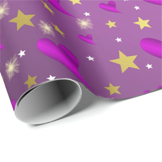 glanzend, harten, kleurrijk, sterren, metaal, goud cadeaupapier (Rol Hoek)