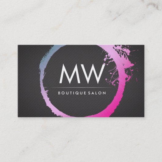 Glanzend heet roze blauw geborsteld monogram visitekaartje (Voorkant)