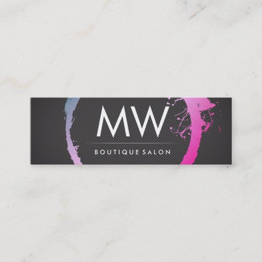 Glanzend heet roze blauwe geborstelde monogram mini visitekaartje (Voorkant)