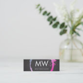 Glanzend heet roze blauwe geborstelde monogram mini visitekaartje (Staand voorkant)