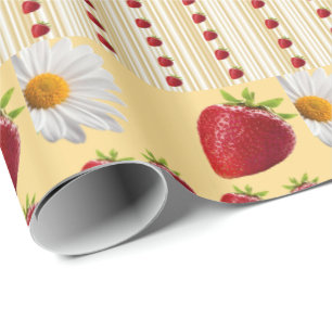 Glanzend Inpakpapier Aardbei Witte Madeliefjes