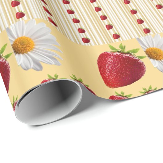 Glanzend Inpakpapier Aardbei Witte Madeliefjes (Rol Hoek)