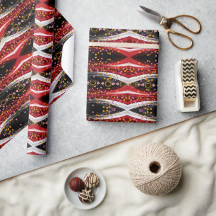 Glanzend inpakpapier Abstract Rood Zwart Wit