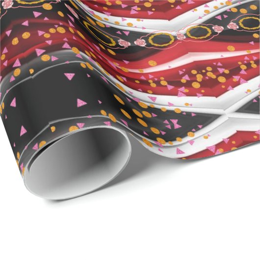 Glanzend inpakpapier Abstract Rood Zwart Wit (Rol Hoek)