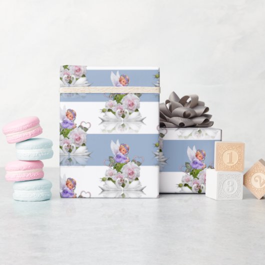 Glanzend Inpakpapier Blauw & Wit Streep (Baby Shower)