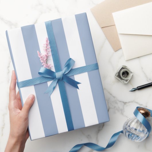 Glanzend Inpakpapier Blauw & Wit Streep (Geschenken)