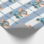 Glanzend Inpakpapier Blauw & Wit Streep Olifant (Hoek)